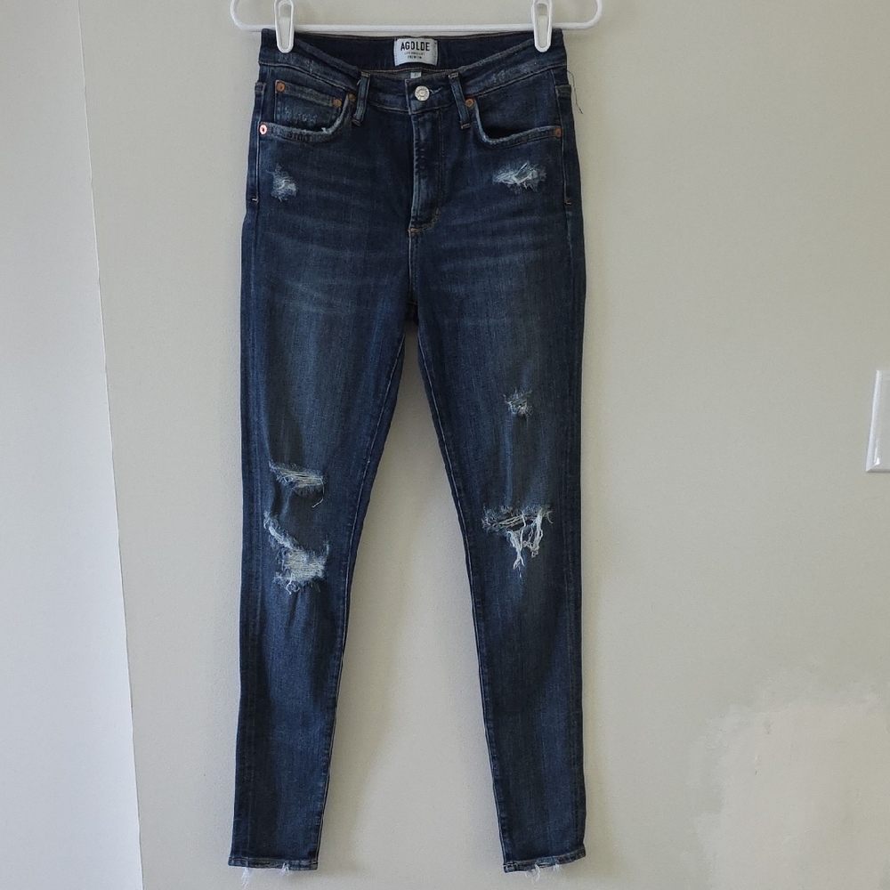 Agolde Dark Blue Distressed Skinny Jeans